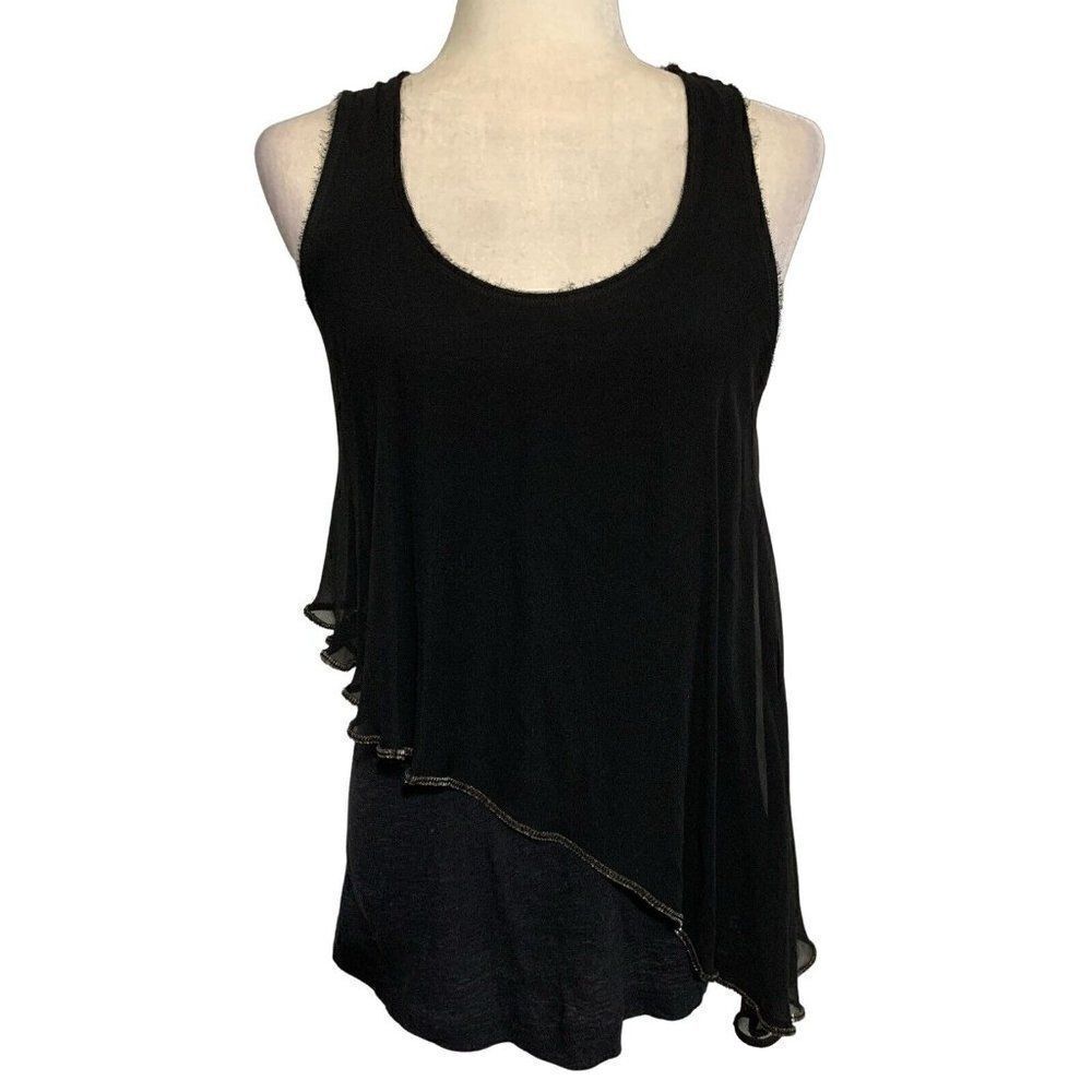 elizabeth and james womens solid black round neck tank top xs